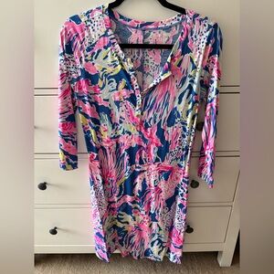 Lilly Pulitzer Vibrant Pink and Blue Midi Dress